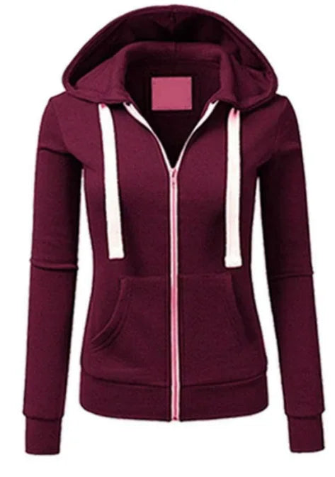 2025 Autumn/Winter New Women Solid Color Fashion Hoodie Long Sleeve Zipper Pocket with Label Outdoor Sports Jogging Clothing - Matrix Studios