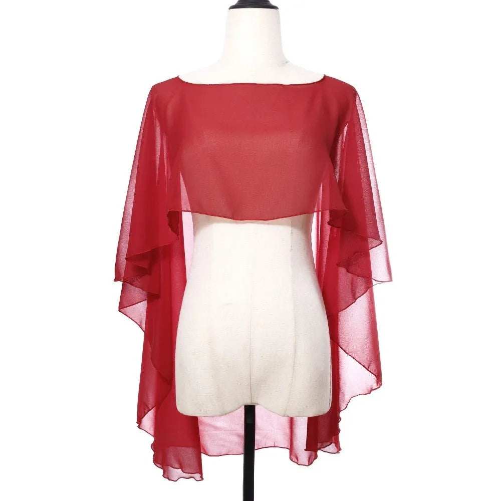 Solid Color Loose Fit Chiffon Cover Up Transparent Cloak Sheer Shawl Top Bohemian Elegant Chiffon Sunscreen Outerwear Party - Matrix Studios
