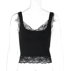 Tossy Black Lace Tank Top For Women V-Neck Backless Streetwear Spaghetti Patchwork Cropped Y2k Top Female Sexy Lace Vest 2026 - Matrix-studios.com