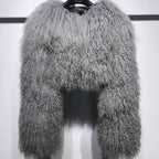 Short Genuine Fur Coat Mongolia Sheep Fur Long Sleeves Women's Warm Jacket - Matrix Studios
