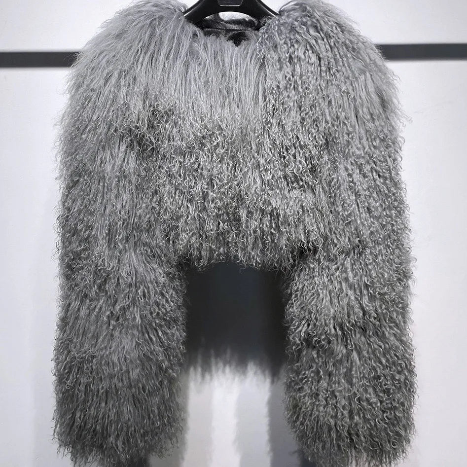 Short Genuine Fur Coat Mongolia Sheep Fur Long Sleeves Women's Warm Jacket - Matrix Studios