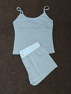 Strawberry Vest Shorts 2 Pieces Set Woman Eyelet Bow Slim Tank Top with Elastic Waist Patchwork Straight Short Pant Sweet Sets - Matrix-studios.com
