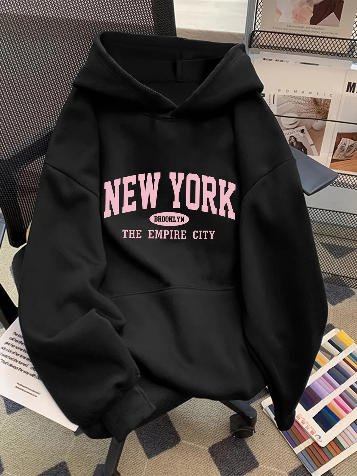 Women Loose Letter Pattern Fashion Hoodie Casual Style Geometric pattern Hooded Collar Casual Long Sleeve Pullover with Pockets - Matrix Studios