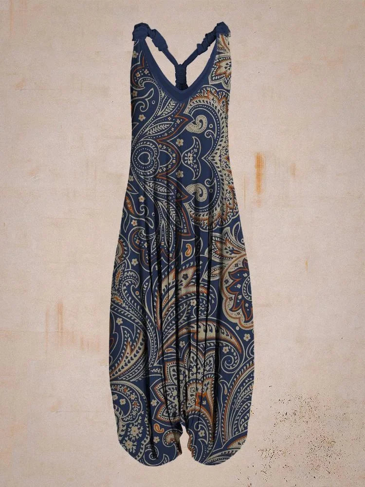 Wide Leg Bohemian Loose Overall Jumpsuit Ethnic Mandala Vintage Paisley Printing Women Rompers Backless Harem Bloomers Playsuit - Matrix Studios