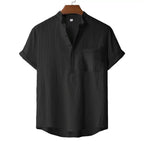 Men's Summer Cotton Linen T-shirt Beach Style Short SLeeve Henley Neck Vacation Hawaii Casual Lightweight Breathable Cozy Tops - Matrix Studios