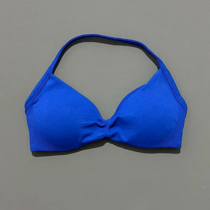 HISTELLO Sports Bra Push Up Strappy Sexy Open Back Gym Crop Top Removable Cups Women Workout Clothing Gym Top Halter Sport Bra - Matrix Studios