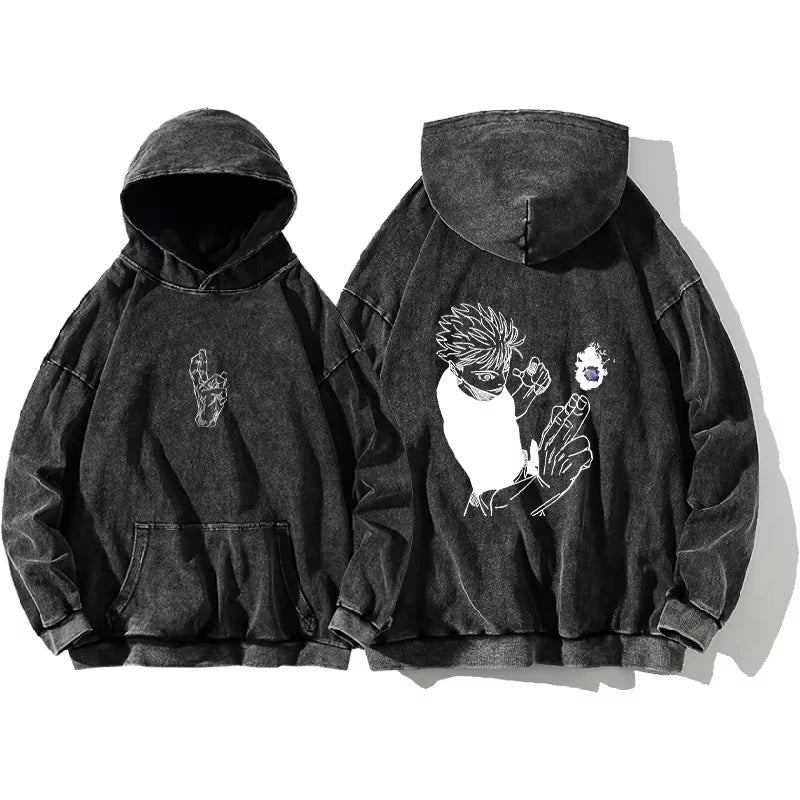 Japanese Anime Jujutsu Kaisen Print Hooded Pullover Men Hip Hop Sweatshirt Vintage Hoodie Harajuku Cotton Sweatshirts - Matrix Studios