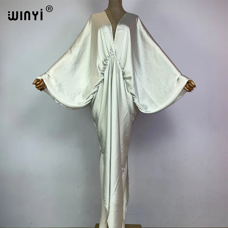 WINYI monochrome elegant Swimsuit Cover Up Women Beach Dress V-neck Dresses Summer Woman Clothes fashion Robe long down dress - Matrix Studios