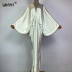 WINYI monochrome elegant Swimsuit Cover Up Women Beach Dress V-neck Dresses Summer Woman Clothes fashion Robe long down dress - Matrix Studios