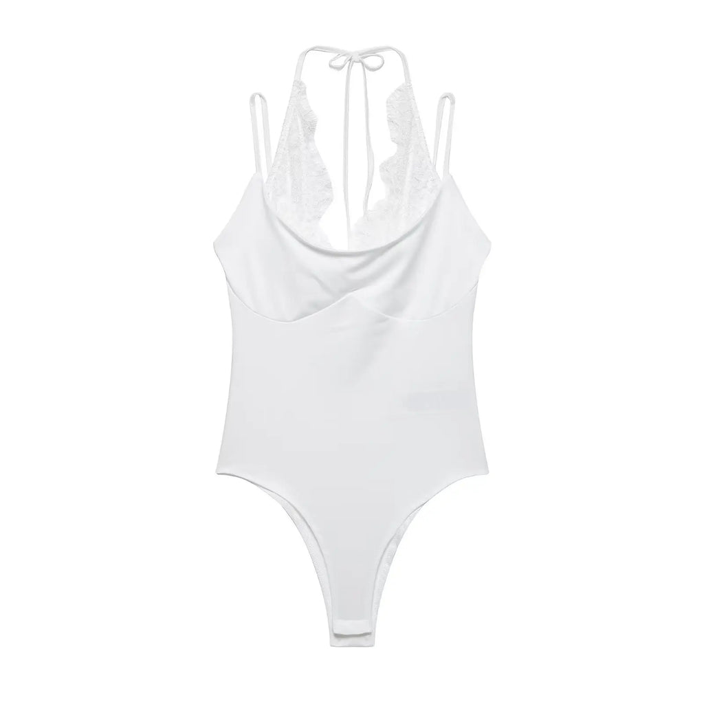Women's Jumpsuit 2026 Spring New Solid Color Halter Neck Lace Splice Sexy Slim-Fit Romper Personalized Fashion - Matrix Studios