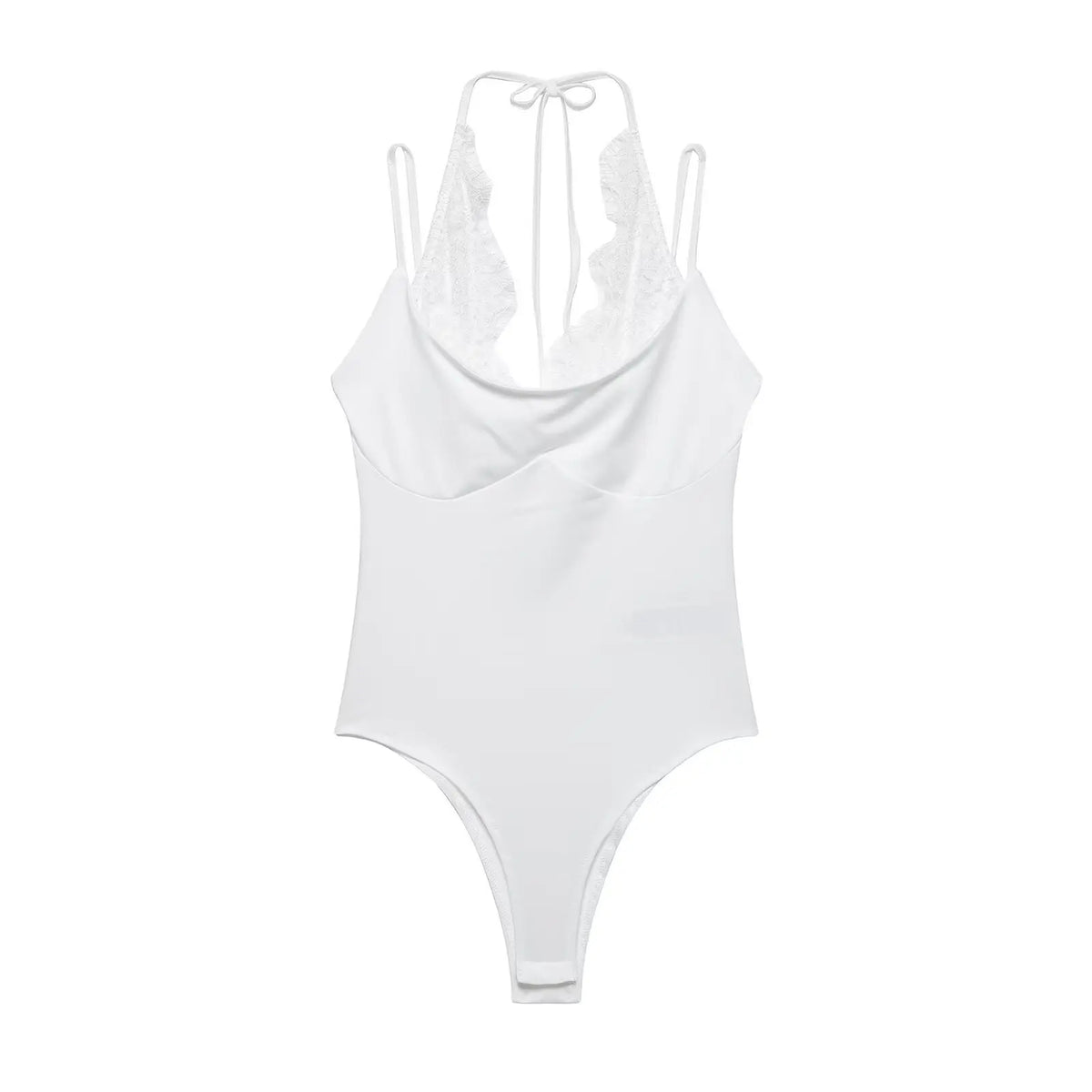 Women's Jumpsuit 2026 Spring New Solid Color Halter Neck Lace Splice Sexy Slim-Fit Romper Personalized Fashion - Matrix Studios
