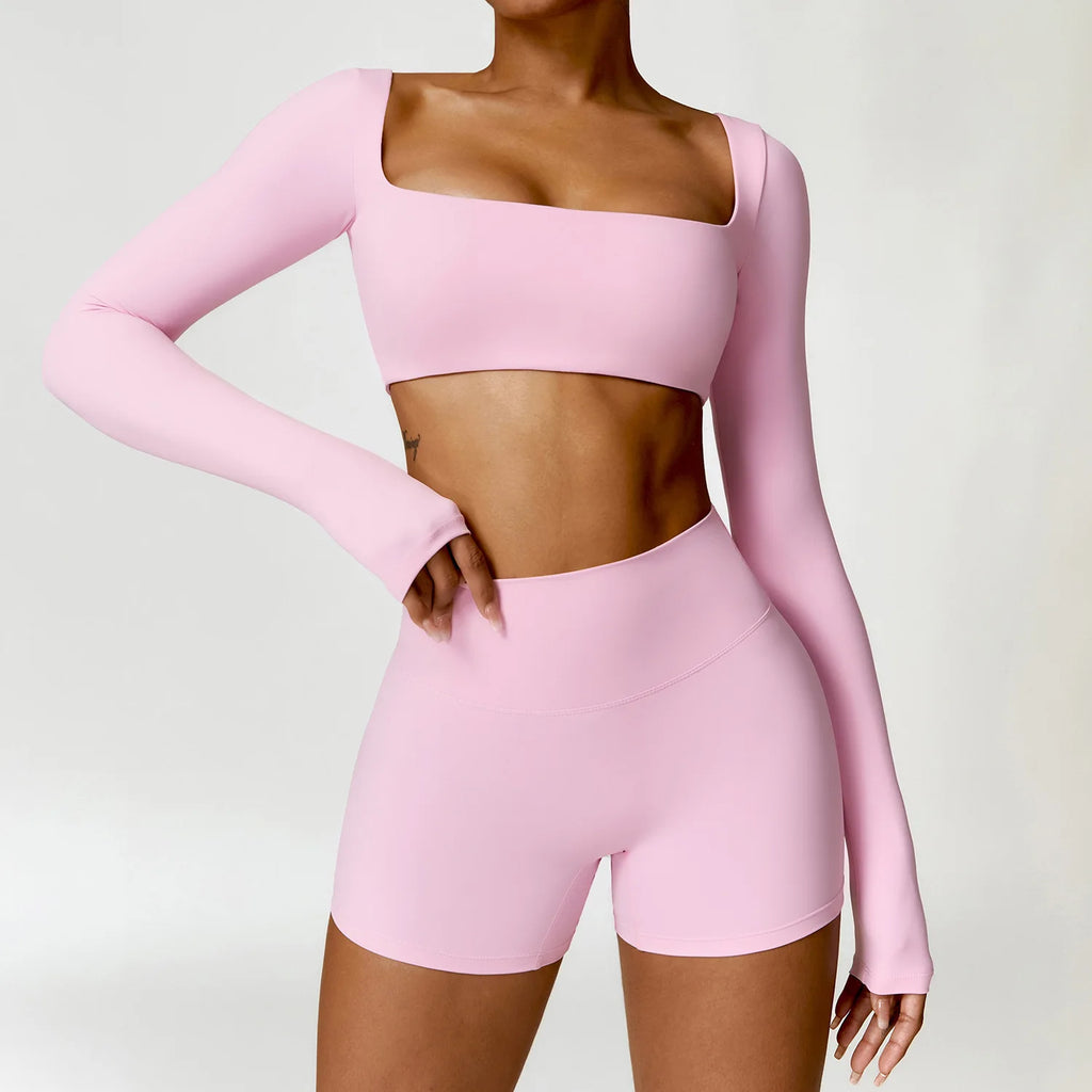Summer 2PCS Yoga Suit Sports Set Women Quick-Dry Gym Set Women Tracksuit Running Workout Long Sleeve Sports Shirt Yoga Clothing - Matrix-studios.com