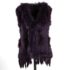 BOONJOVIA Women's 100% Real Rabbit Fur Knitted Vest Raccoon Fur Trim Collar Gilet Lady Fashion Waistcoat For Autumn Winter - Matrix Studios
