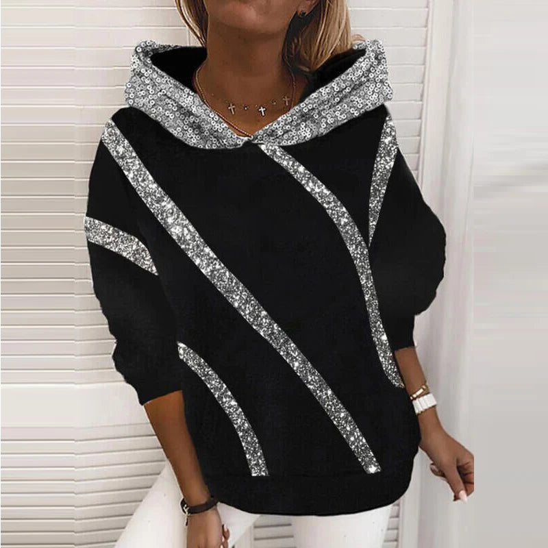 Fashion Trend Autumn and Winter Pop Hot Sequins Printed Loose Hoodie Woman - Matrix Studios