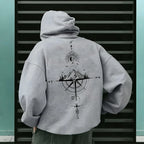 Vintage Compass Print Hoodies for Men High Quality Hooded Long Sleeve Pullover All Season Daily Casual Sports Tops Men's Clothes - Matrix Studios
