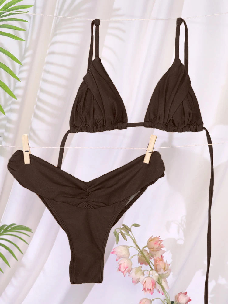 Sexy Folds Bikini Set Solid Micro Bikinis Women Swimsuit Female Triangle Swimwear Beach Wear Bathing Suit - Matrix-studios.com
