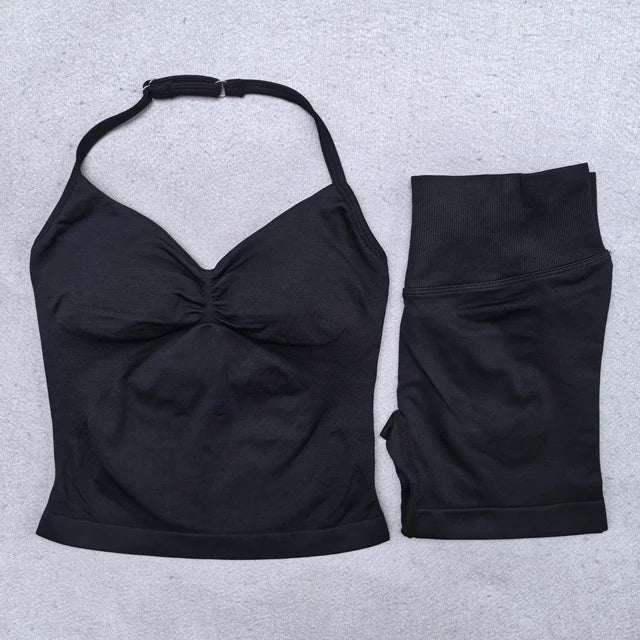 2 Pieces Yoga Set Women Backless Halter Tops High Waist Seamless Shorts Gym Suit Fitness Clothes Sportswear Workout Sets - Matrix-studios.com