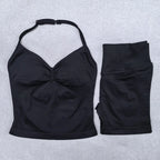 2 Pieces Yoga Set Women Backless Halter Tops High Waist Seamless Shorts Gym Suit Fitness Clothes Sportswear Workout Sets - Matrix-studios.com