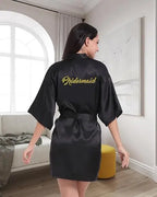 RB91 2017 Fashion Silk Bride of Mother Robe with Gold Letter Sexy Women Short Satin Wedding Kimono Sleepwear Get Ready Robe - Matrix-studios.com