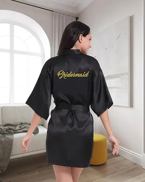 RB91 2017 Fashion Silk Bride of Mother Robe with Gold Letter Sexy Women Short Satin Wedding Kimono Sleepwear Get Ready Robe - Matrix-studios.com