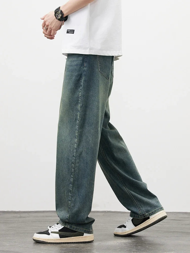 2025Spring Autumn New Men Straight Vintage Fit Jeans Casual Trousers High Quality Male Korean Fashion Baggy Wide Leg Denim Pants - Matrix Studios
