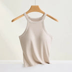 Threaded Halter Neck Camisole Top With Build-in Bra High Elastic Slim-fitting Sling Fixed Cup Breathable Women Underwear - Matrix-studios.com