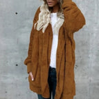 Women Autumn Winter Double-faced Fur Fleece Faux Fur Medium Style Hooded Warm Thick Coat Casual Solid Long-sleeved Fur Overcoat - Matrix Studios