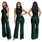 Bling Bling Sequined Club Jumpsuit Sexy Women O-neck Elegant Shiny Sliver Gold Sequins Straight Romper Overalls - Matrix Studios