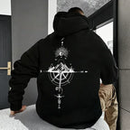 Vintage Compass Print Hoodies for Men High Quality Hooded Long Sleeve Pullover All Season Daily Casual Sports Tops Men's Clothes - Matrix Studios