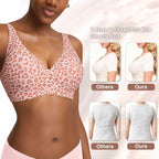 Women's Seamless Pink Leopard Print Bra Wire-Free Bra Full Cup Soft Thin Mold Support Jelly Beauty Breathable Deep V Push Up Bra - Matrix Studios
