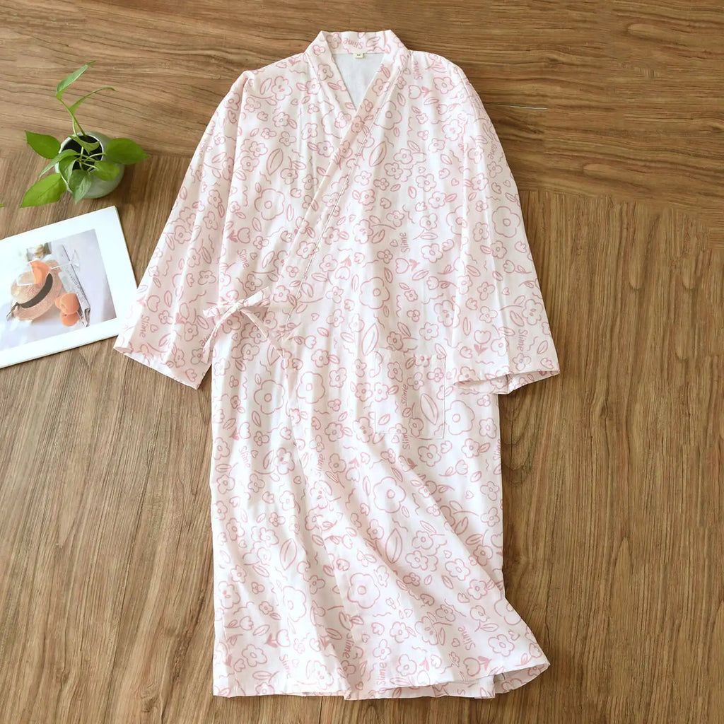 Japanese-style Kimono Pajamas Summer New 100% Cotton Gauze Pajamas Nightgown Ladies SPA Yukata Homewear Long Pajamas Women - Matrix-studios.com