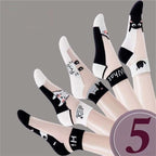 Dreamlikelin 5 Pairs Summer Socks for Women - Black & White Cat Print, Breathable Glass Silk Short Socks, Simple Cute Design - Matrix Studios