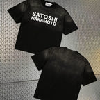 Europe America Trend Street Brand Satoshi Nakamoto T Shirts Colorful Letter Prints Washed Short-sleeved Men Women Loose Top Tee - Matrix-studios.com