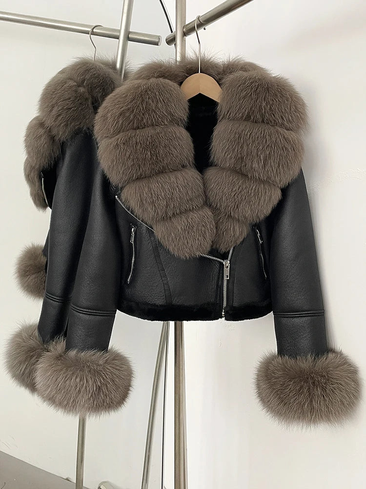 OFTBUY Short Faux Leather Fake Fur Inner Jacket Female New Winter Real Fox Fur Collar and Cuffs Clothes Women Thick Warm Coat - Matrix Studios