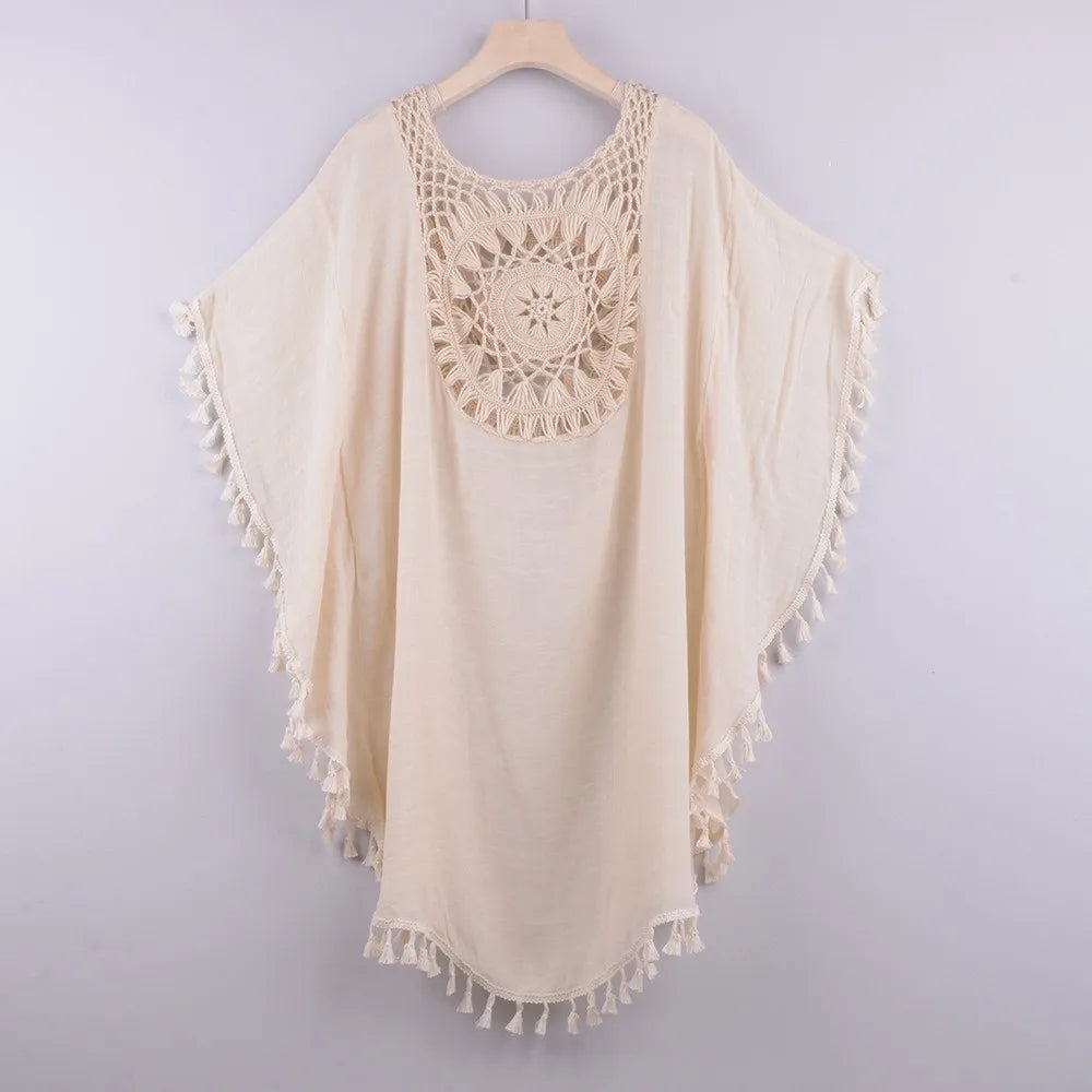 Fashion Knitted Sunflower Beach Cover Up Large Size Hollow Out Bathing Suit Fringe Tunic Beachwear Women - Matrix Studios