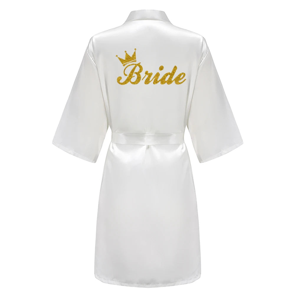 Rose Gold Satin Team Bride Bridesmaid Robe Wedding Bathrobe Gown Women Dressing Sleepwear Mother Maid of Honor Kimono - Matrix-studios.com