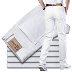 Men's Jeans Pure White Fashion Elastic Slim Youth Slimming Straight Leg Male Pants Business Casual Middle Age High End Trousers - Matrix Studios