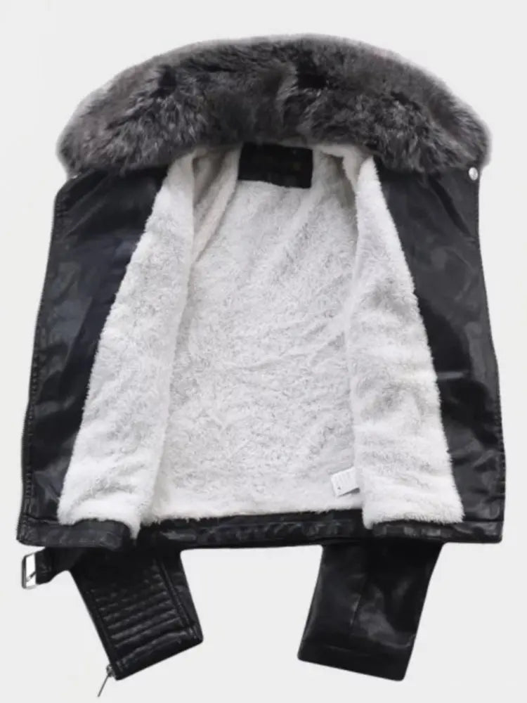 2026 Hot Fashion Women New Winter Warm Faux Leather Jackets with Fur Collar Belt Ladies Thick Black Moto & Biker Outerwear Coats - Matrix Studios