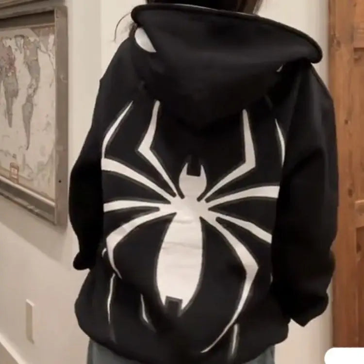 Harajuku Fashion Y2K Oversized Coat Personality Spider Print Women's Hoodie Autumn And Winter Punk Full Zip Up Hoodie Tops - Matrix Studios