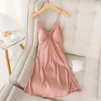 New Female Long Robe Nightgown Set Sexy Lace Trim Sleepwear Suspender Nightdress Spring Summer Casual Satin Home Dress Bathrobe - Matrix-studios.com