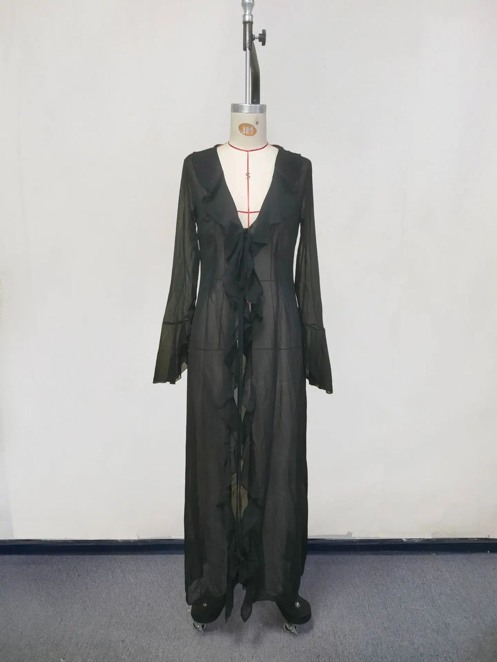 New Chiffon Tunic Beach Cover Up Cover-ups Dress Sunscreen Beachwear Womens Clothing Sexy V Neck Ruffled Long Sleeve Black White - Matrix Studios