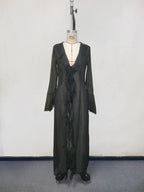 New Chiffon Tunic Beach Cover Up Cover-ups Dress Sunscreen Beachwear Womens Clothing Sexy V Neck Ruffled Long Sleeve Black White - Matrix Studios