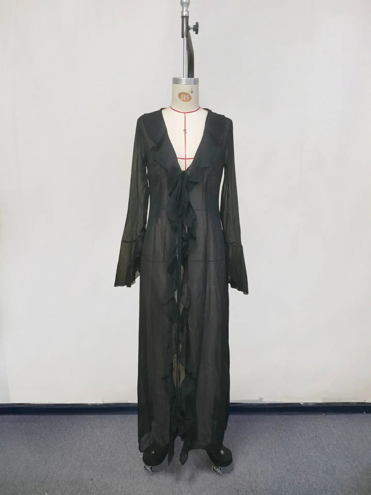 New Chiffon Tunic Beach Cover Up Cover-ups Dress Sunscreen Beachwear Womens Clothing Sexy V Neck Ruffled Long Sleeve Black White - Matrix Studios