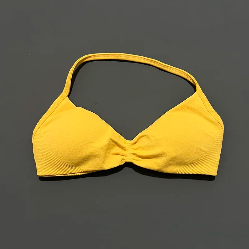 HISTELLO Sports Bra Push Up Strappy Sexy Open Back Gym Crop Top Removable Cups Women Workout Clothing Gym Top Halter Sport Bra - Matrix Studios