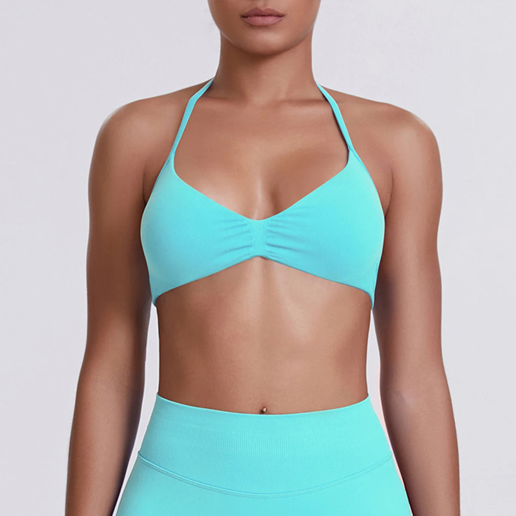 Sexy Neck Strap Bra for Woman Summer Breathable Backless Yoga Bra Women Fitness Solid Color Yoga Sports Bra Workout Top - Matrix-studios.com