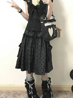 2000 Aesthetic Gray Design Polka Dot Skirt Women New American Retro Cute Skirts Female A-line Hottie Lace Korean Popular Clothes - Matrix-studios.com