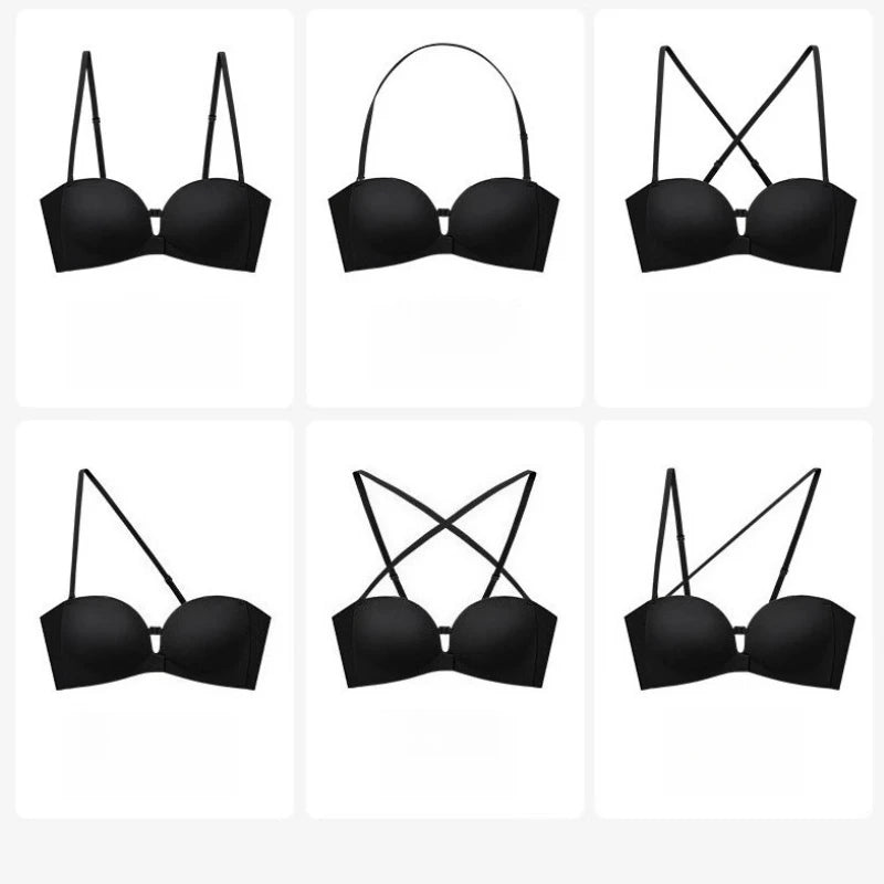 Front Closure Strapless Bras For Women Seamless Push Up Brassiere Thick Soft Underwear Solid Color Adjustable Invisible Lingerie - Matrix Studios