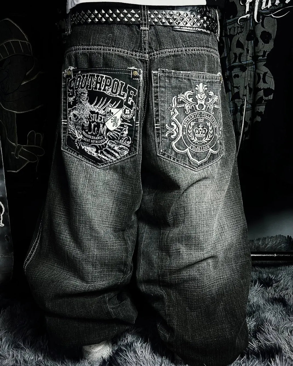 Y2K New Retro Centipede Embroidery Pattern Washed Oversized Wide-Leg Pants Street Gothic Harajuku Floor Pants For Men and Women - Matrix Studios