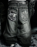 Y2K New Retro Centipede Embroidery Pattern Washed Oversized Wide-Leg Pants Street Gothic Harajuku Floor Pants For Men and Women - Matrix Studios