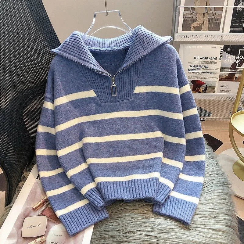 Sweater pullover women Spring and Autumn underwear 2023 New zipper stripe underlay short style popular premium sweater female - Matrix Studios